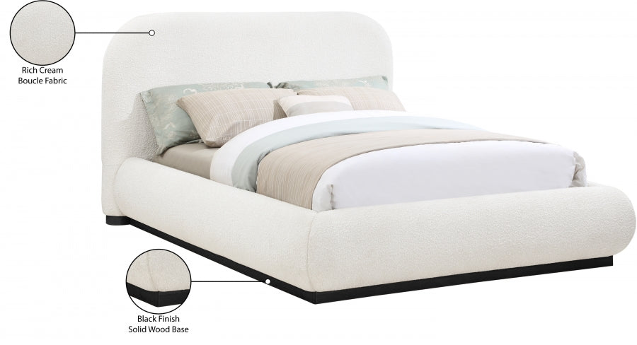 Lit Queen Couleur Crème En Tissu Boucle Vaughn