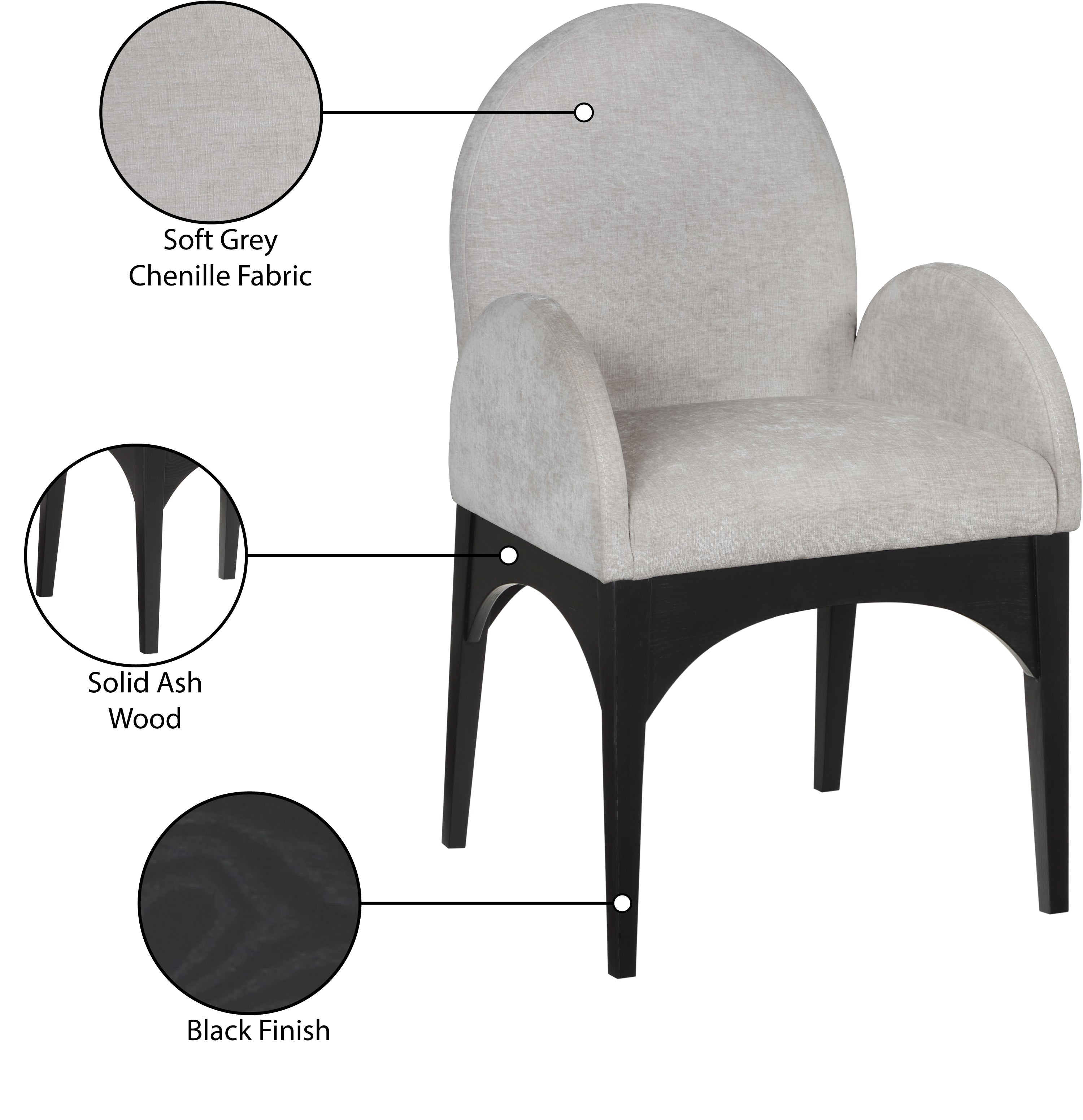 Fauteuil de salle à manger en tissu chenille Waldorf