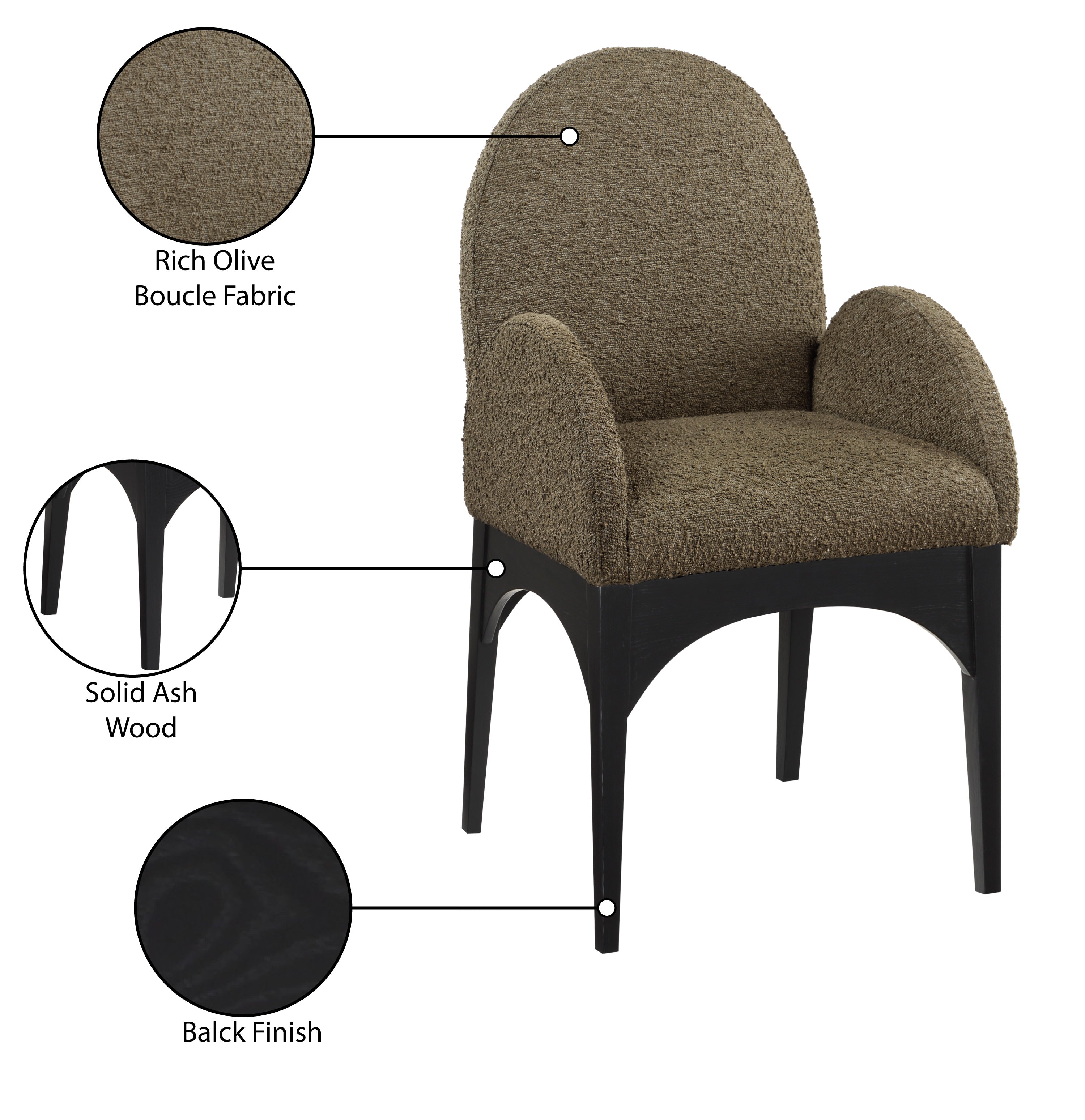 Fauteuil de salle à manger en tissu boucle Waldorf