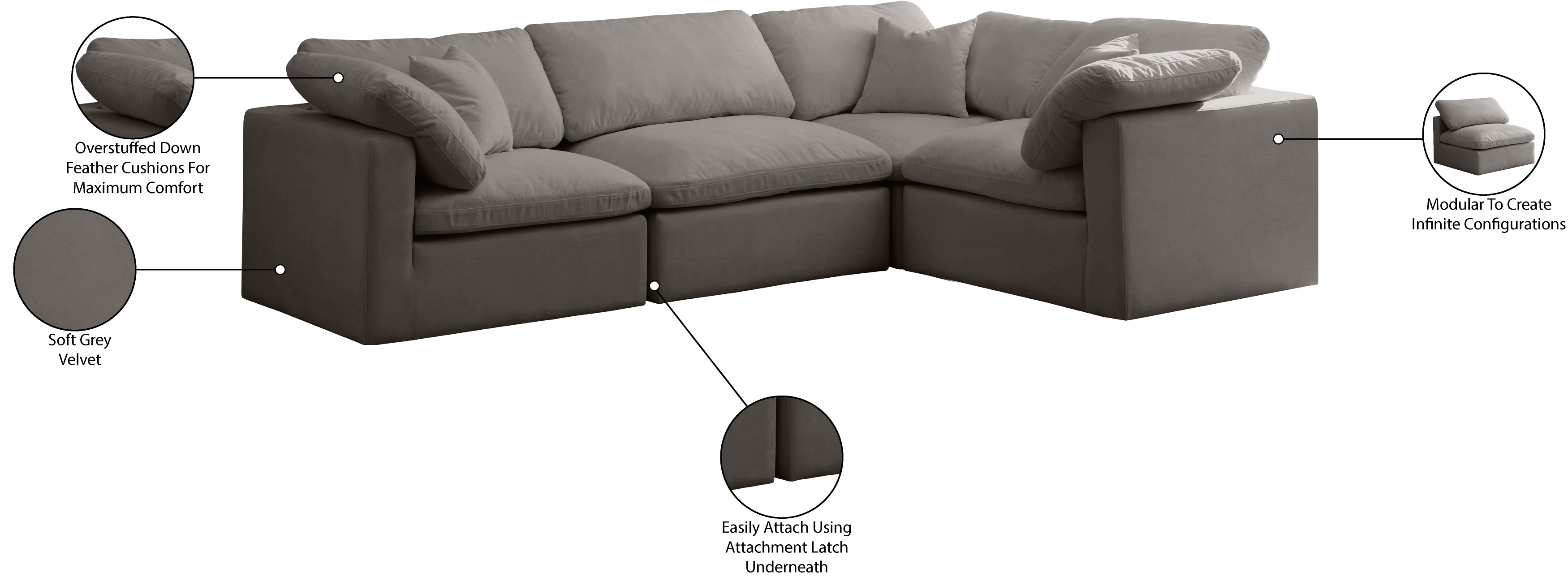 Canapé sectionnel modulaire confort standard en velours pelucheux