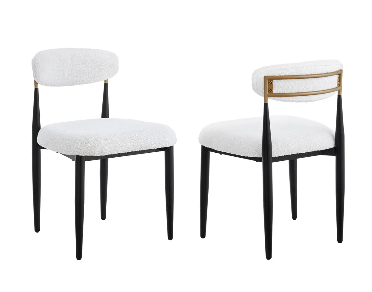 Chaises de repas Kodi en tissu blanc | Cadre en métal noir (Set de 2)