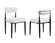 Chaises de repas Kodi en tissu blanc | Cadre en métal noir (Set de 2)