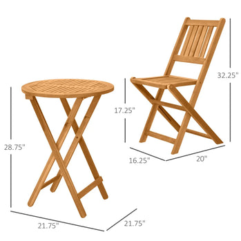 Ensemble de bistro de patio pliant 3 pièces, ensemble de table à manger et 2 chaises en bois d'acacia