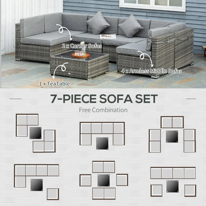 Ensemble de canapés de patio sectionnels en osier d'extérieur, 7 pièces