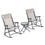 Ensemble de 3 chaises à bascule pliables pour patio, chaises à bascule d'extérieur et table bistro avec siège et dossier en maille respirante, appui-tête rembourré pour parc, cour, jardin, blanc crème