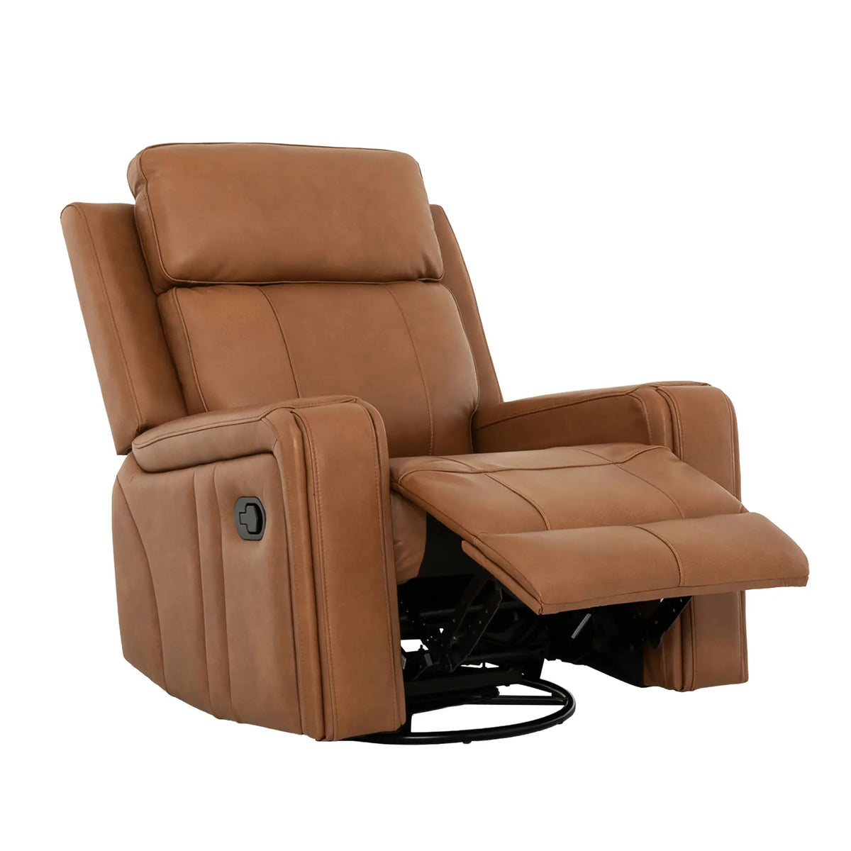 Primo Cavron Fauteuil Inclinable, Berçant et Pivotant en Cuir Cognac