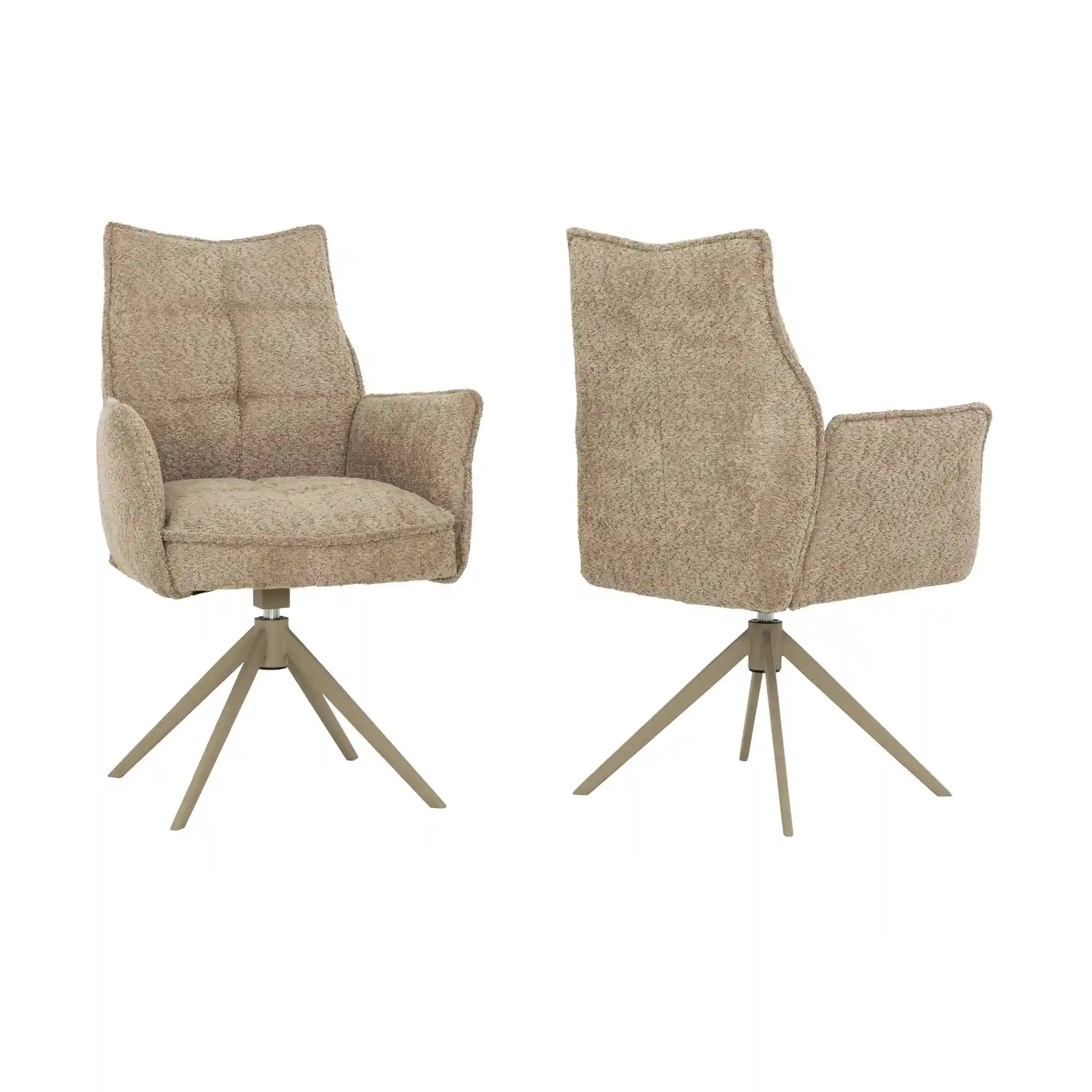 Ensemble de 2 Chaises Salle à Manger avec Accoudoirs Pivotantes - Bouclé Gris