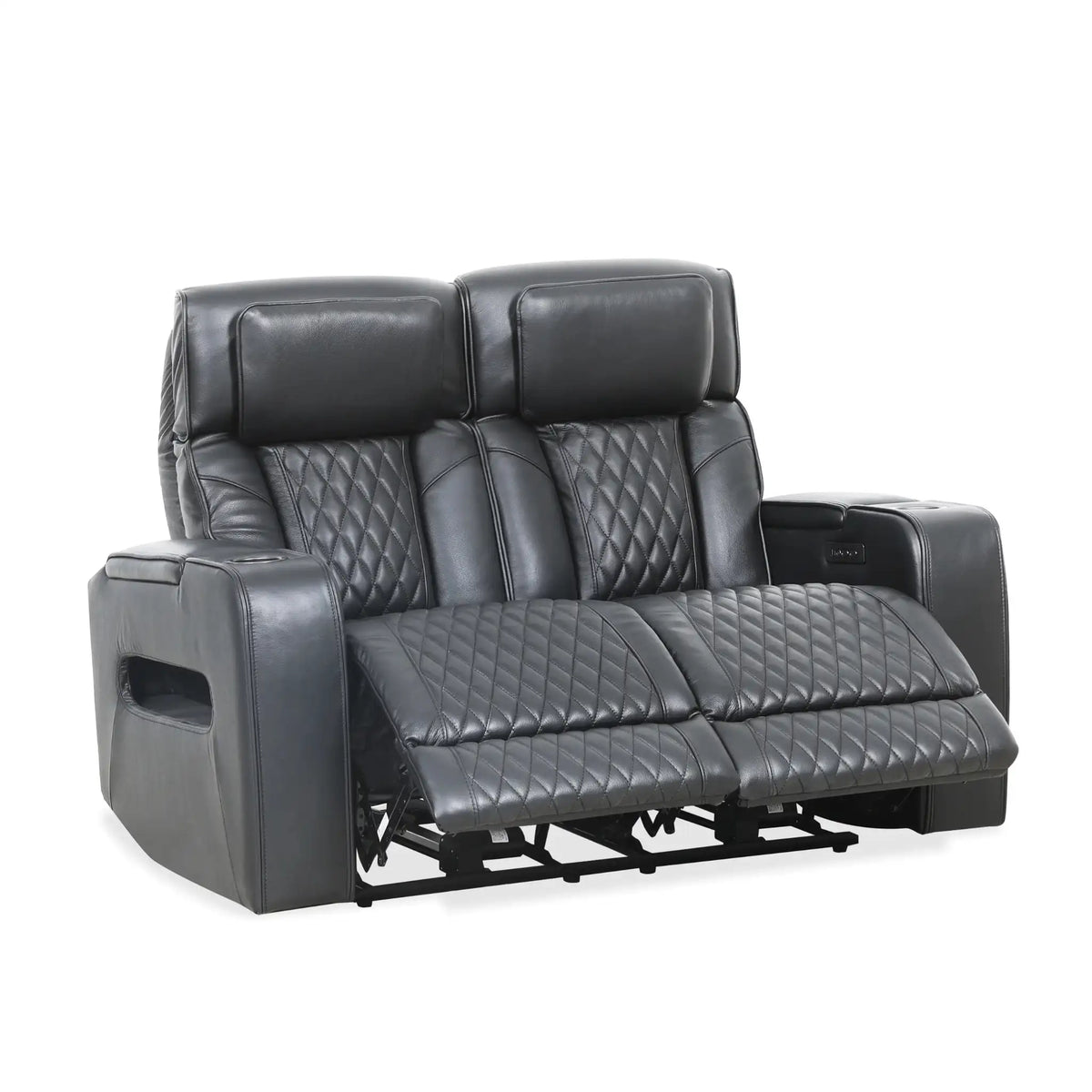 Canapé inclinable Colton en cuir noir électrique avec console