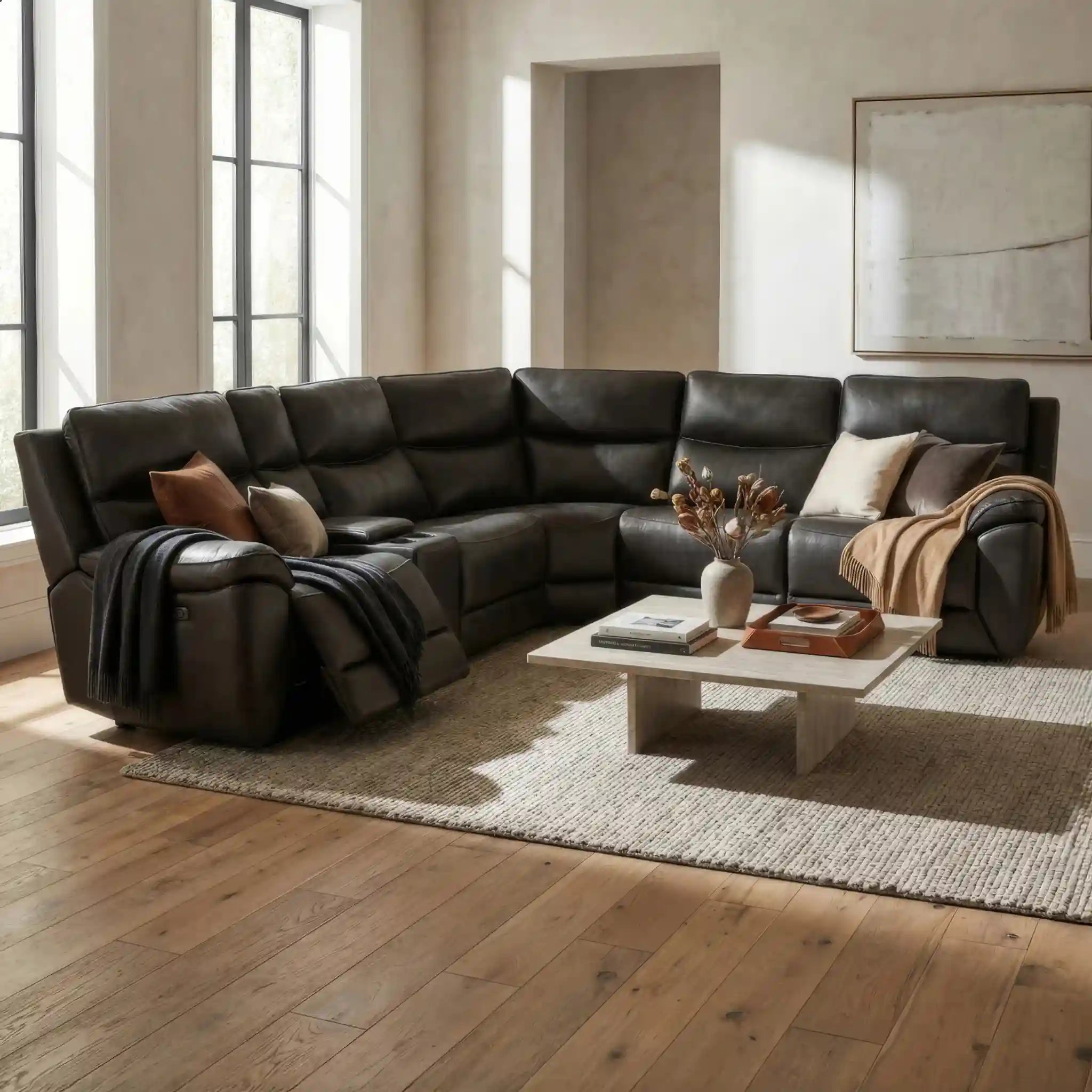 Primo Knox Sofa avec Assises Inclinables Électriques 6 Pièces Cuir Espresso