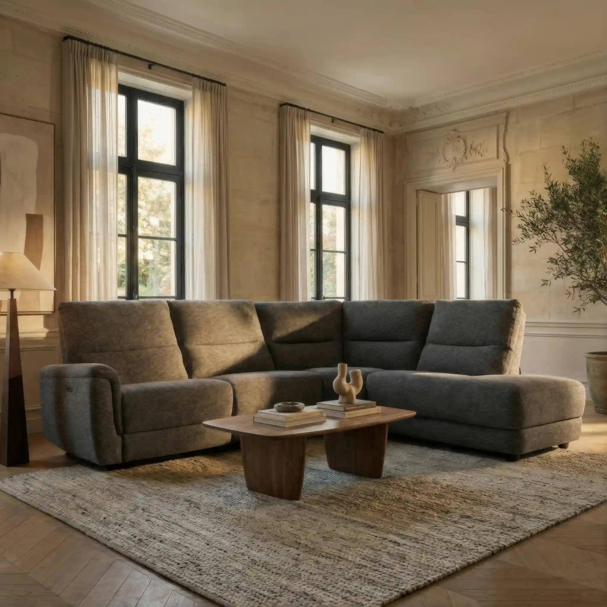 Primo Dalton Sofa Sectionnel Inclinable Électrique Droit Gris Foncée