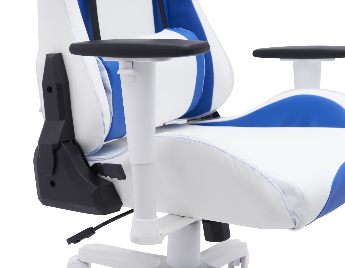Fauteuil de gaming KMX Blanc/Bleu | Style Racing et Support Lombaire