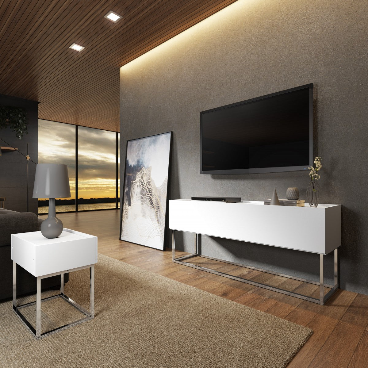TABLE DE NUIT - BLANC MAT ( Meuble Mtl )