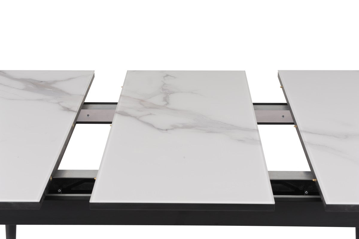 Table à manger extensible blanche Fabian - Effet Marbré
