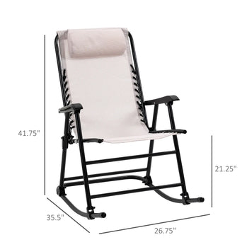 Ensemble de 2 chaises à bascule pliables pour patio, avec siège et dossier en maille respirante, appui-tête rembourré pour parc, cour, jardin, blanc crème