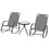 Ensemble de 2 chaises à bascule de patio, ensemble de bistro de patio 3 pièces avec cadre en métal, siège en tissu maillé respirant pour jardin, terrasse, gris