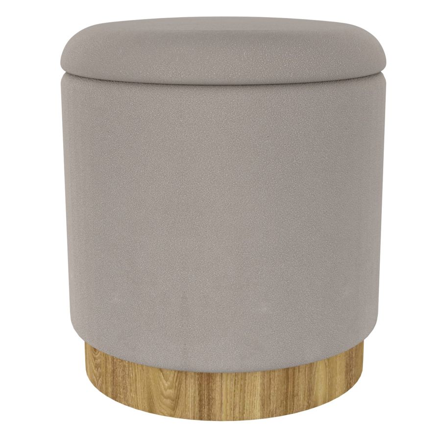 Pouf de rangement rond Alya en gris chaud et naturel