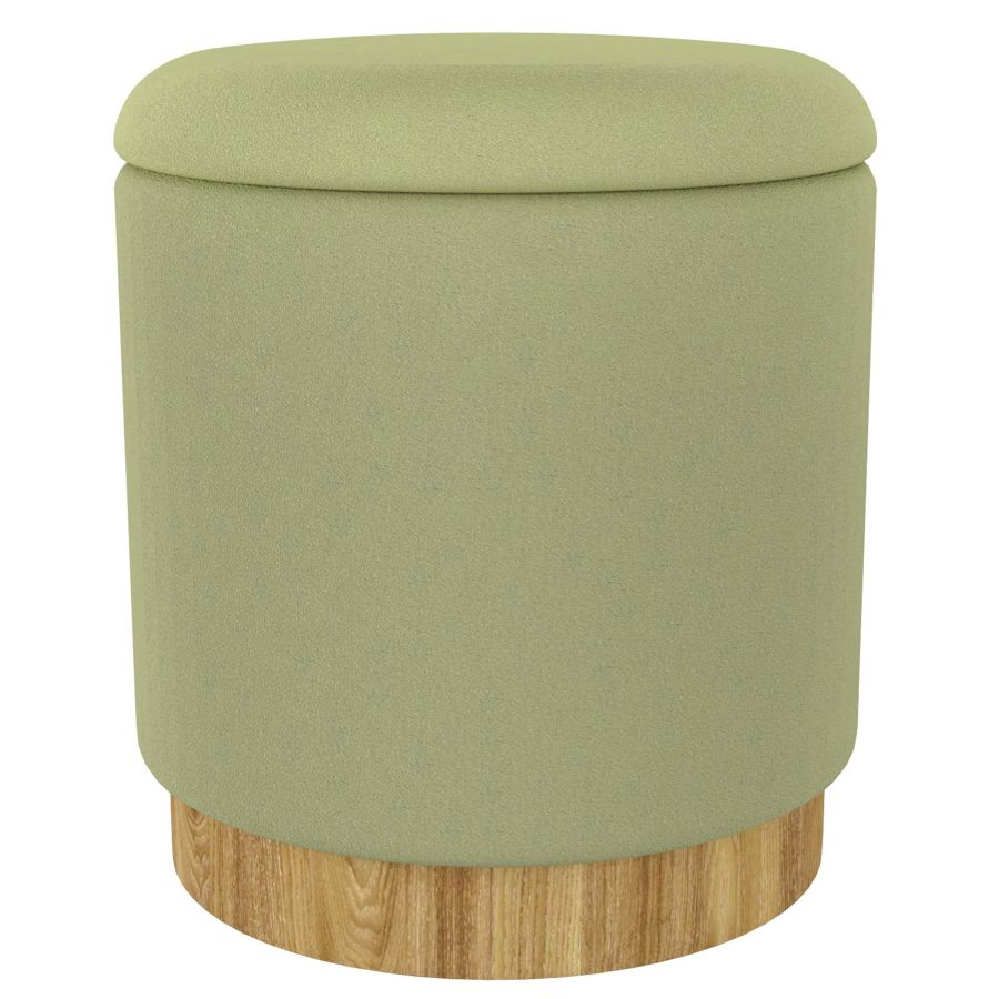 Ottoman de rangement rond Alya en sauge et naturel