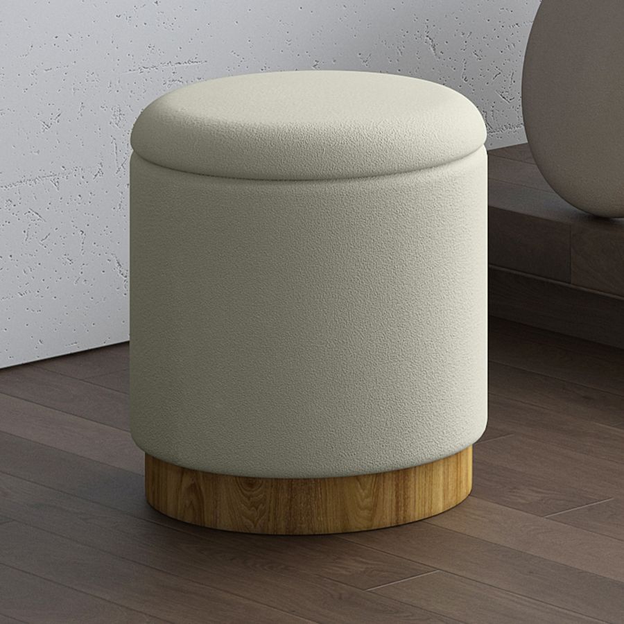 Pouf de rangement rond Alya en blanc et naturel