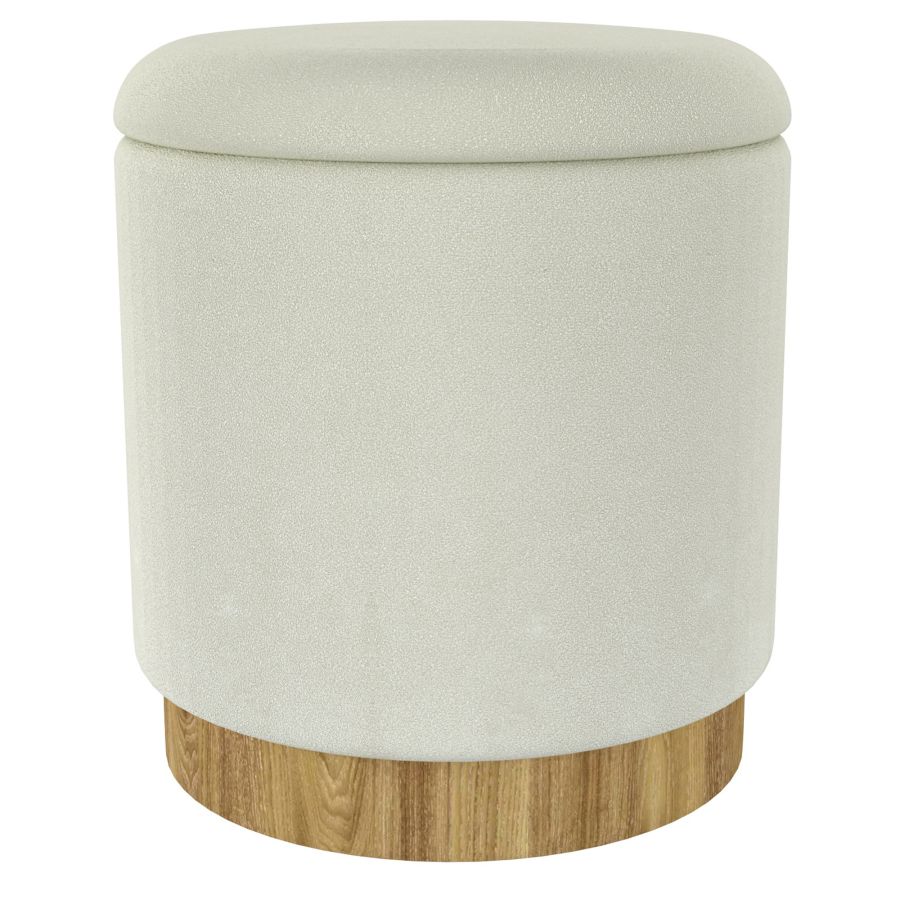 Pouf de rangement rond Alya en blanc et naturel