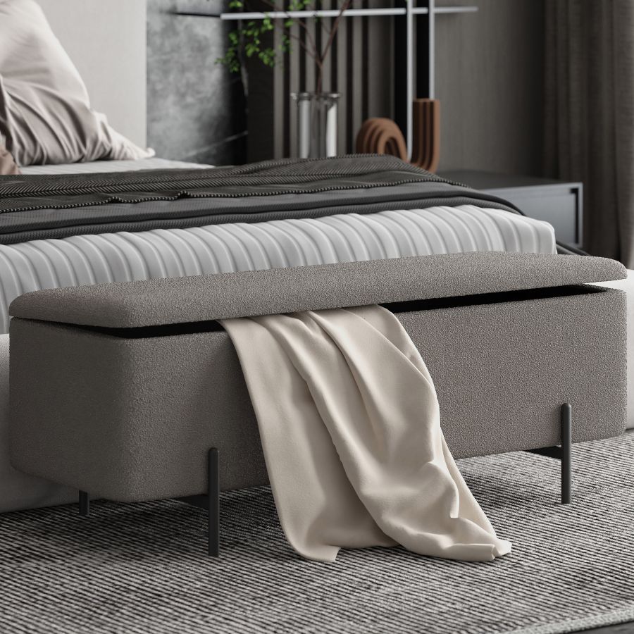Banc ottoman de rangement Erzo en gris chaud et noir