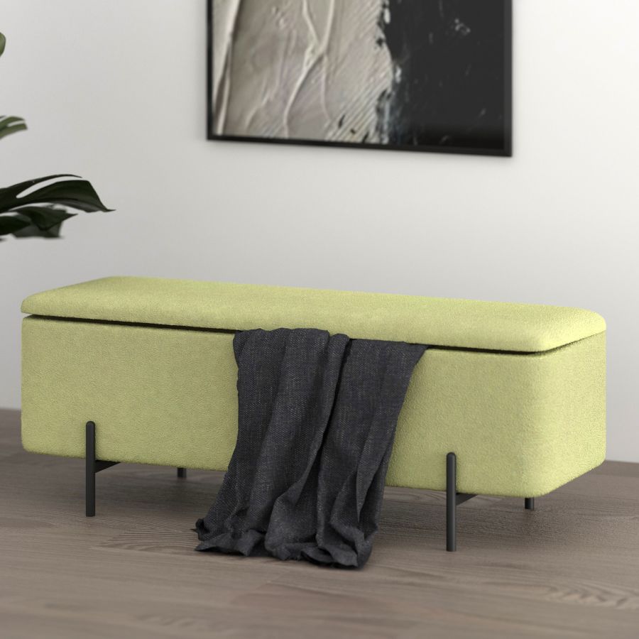 Banc ottoman de rangement Erzo en sauge et noir