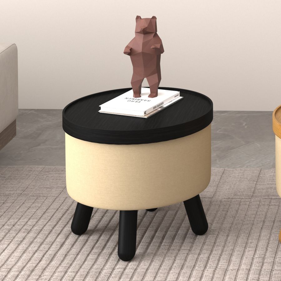 Pouf de rangement rond Betsy avec plateau en beige et noir ( Meuble Mtl ) 
