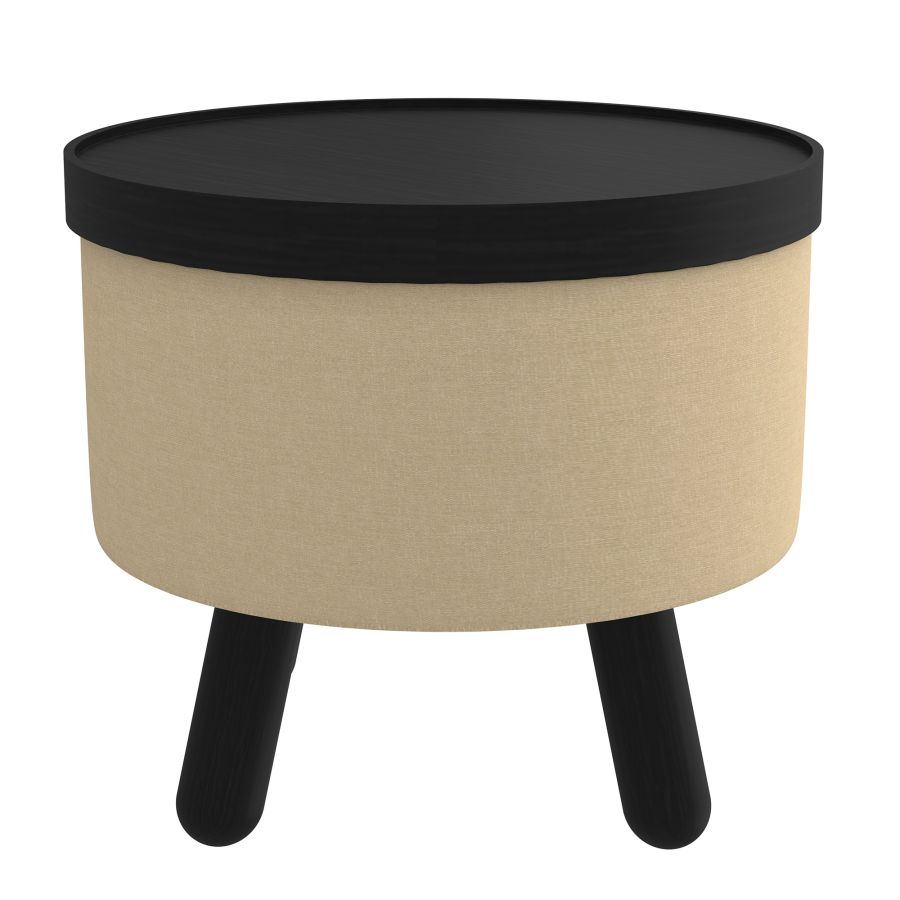 Pouf de rangement rond Betsy avec plateau en beige et noir ( Meuble Mtl ) 