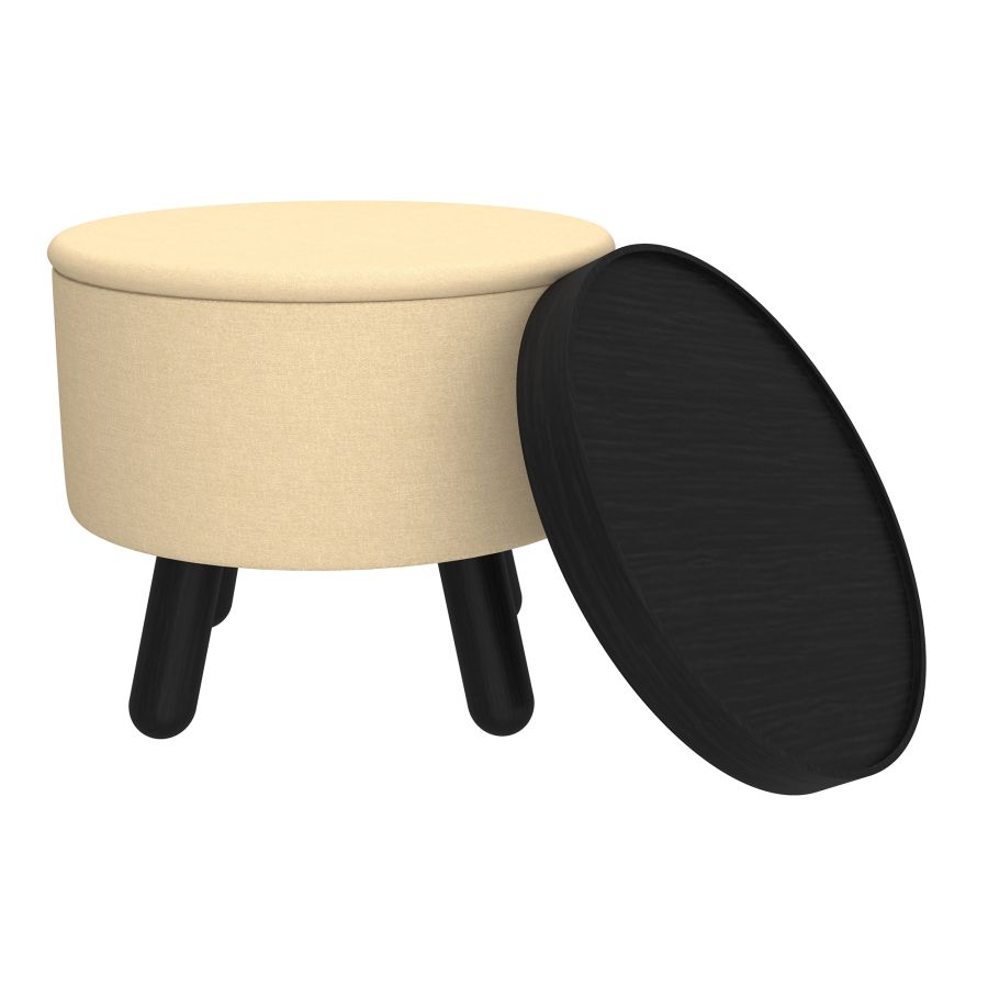 Pouf de rangement rond Betsy avec plateau en beige et noir ( Meuble Mtl ) 