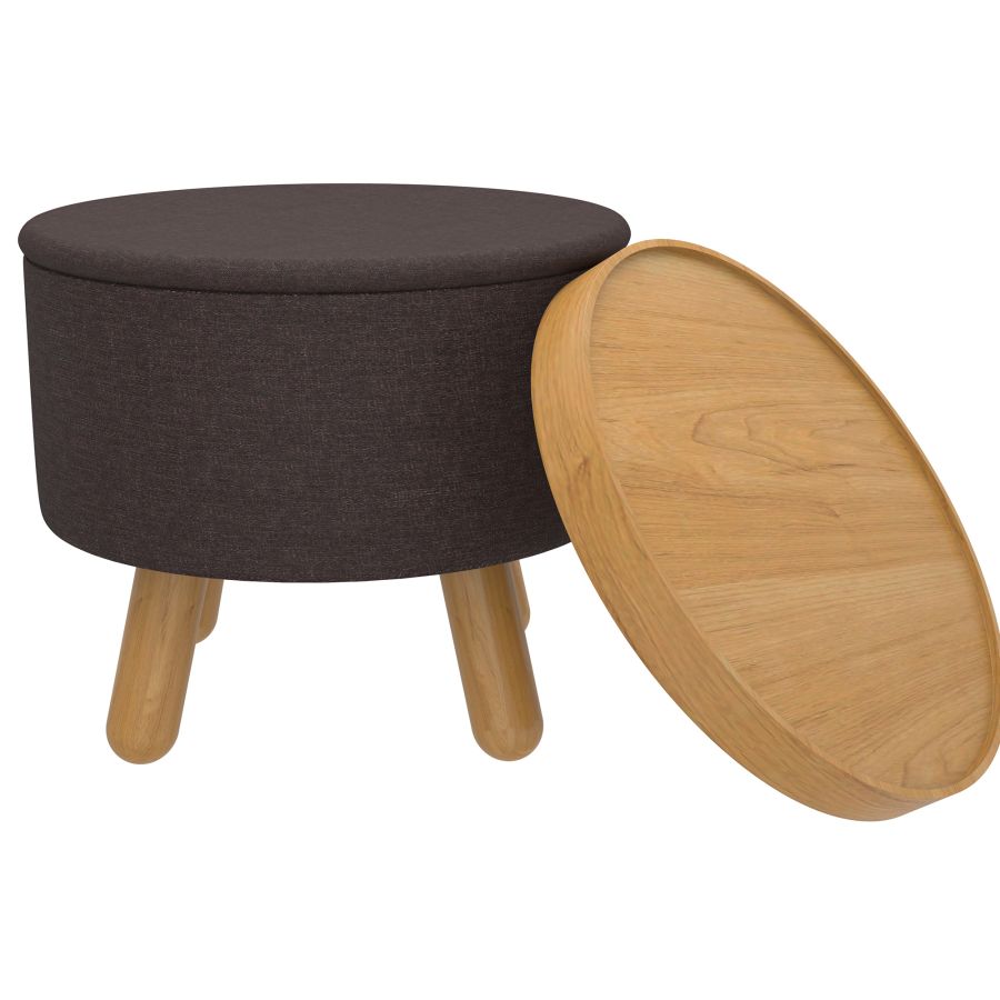Pouf de rangement rond Betsy avec plateau en charbon de bois et naturel ( Meuble Mtl ) 