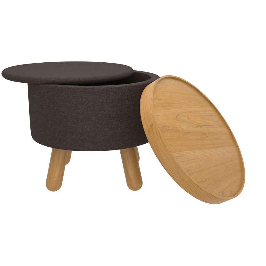 Pouf de rangement rond Betsy avec plateau en charbon de bois et naturel ( Meuble Mtl ) 
