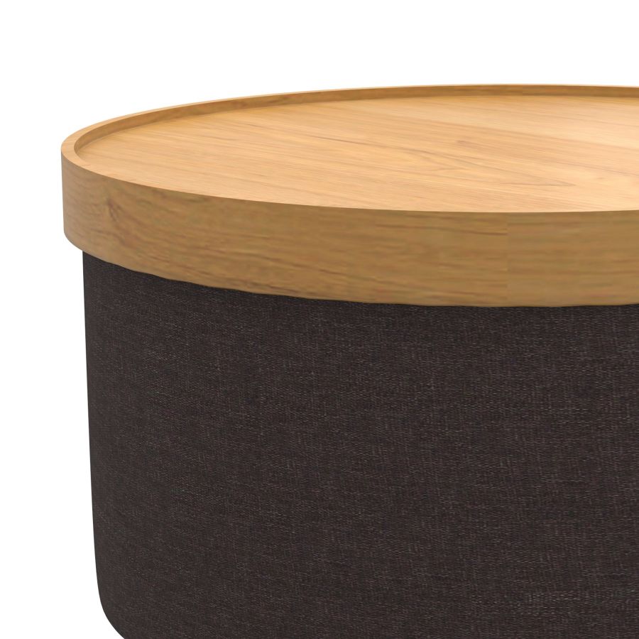 Pouf de rangement rond Betsy avec plateau en charbon de bois et naturel ( Meuble Mtl ) 