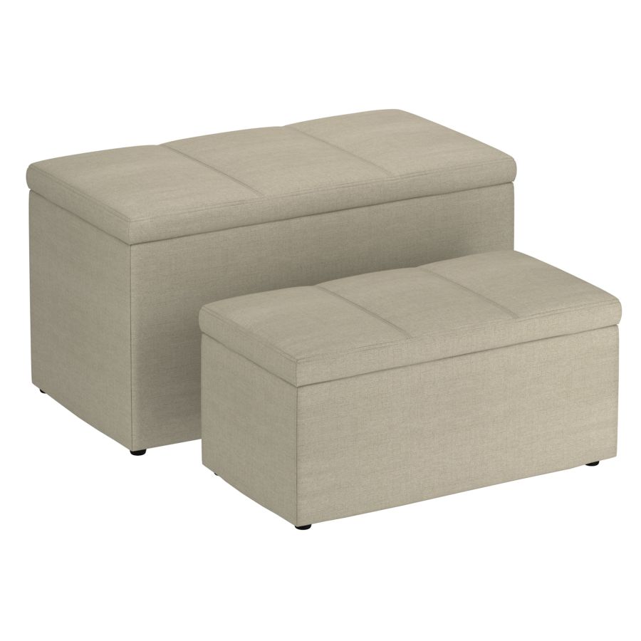 Levi Ensemble de 2 bancs poufs de rangement rectangulaires en tissu beige ( Meuble Mtl ) 