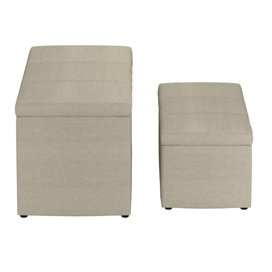Levi Ensemble de 2 bancs poufs de rangement rectangulaires en tissu beige ( Meuble Mtl ) 