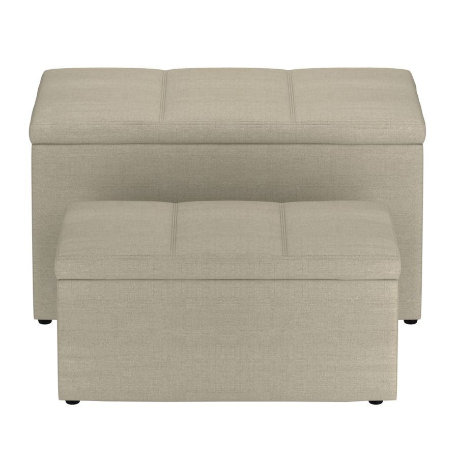 Levi Ensemble de 2 bancs poufs de rangement rectangulaires en tissu beige ( Meuble Mtl ) 