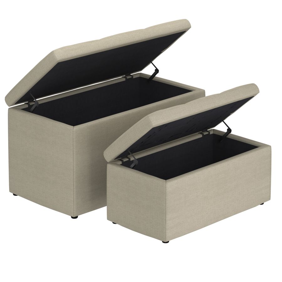 Levi Ensemble de 2 bancs poufs de rangement rectangulaires en tissu beige ( Meuble Mtl ) 