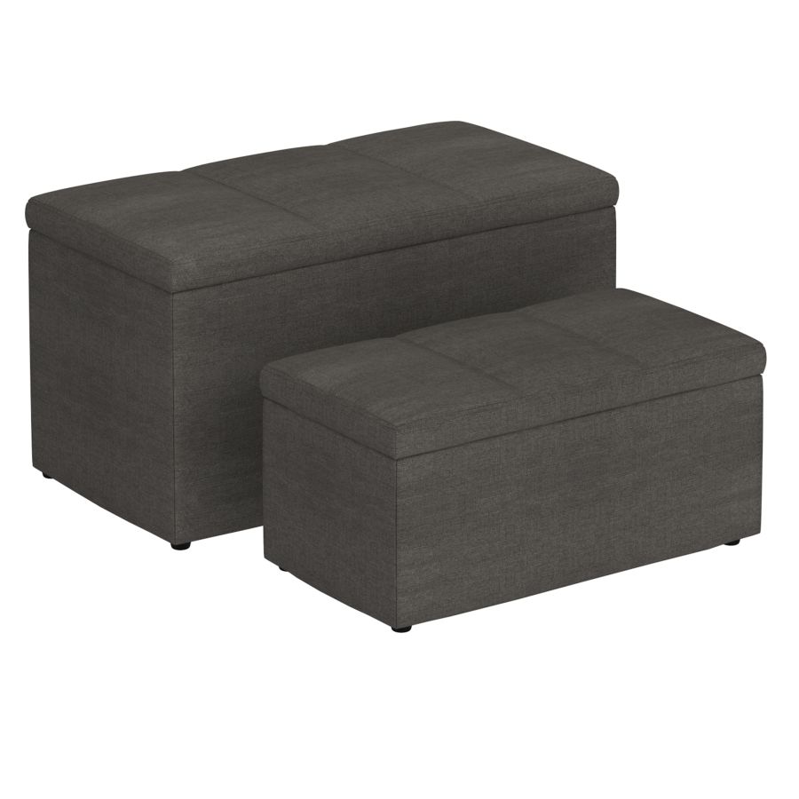 Levi - Ensemble de 2 bancs poufs de rangement rectangulaires en tissu anthracite ( Meuble Mtl ) 