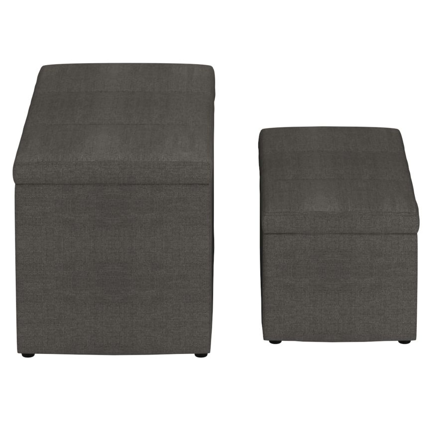 Levi - Ensemble de 2 bancs poufs de rangement rectangulaires en tissu anthracite ( Meuble Mtl ) 