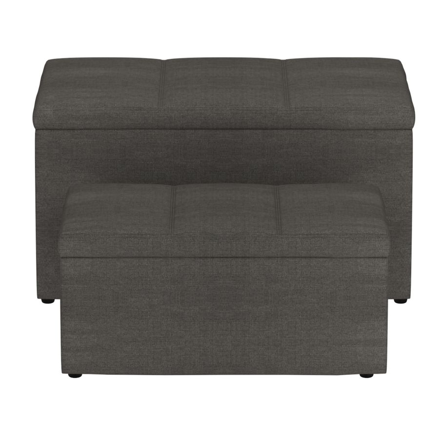 Levi - Ensemble de 2 bancs poufs de rangement rectangulaires en tissu anthracite ( Meuble Mtl ) 