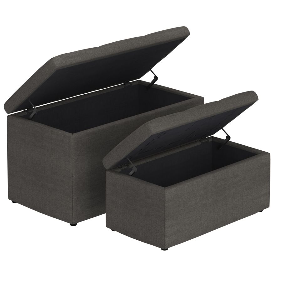 Levi - Ensemble de 2 bancs poufs de rangement rectangulaires en tissu anthracite ( Meuble Mtl ) 