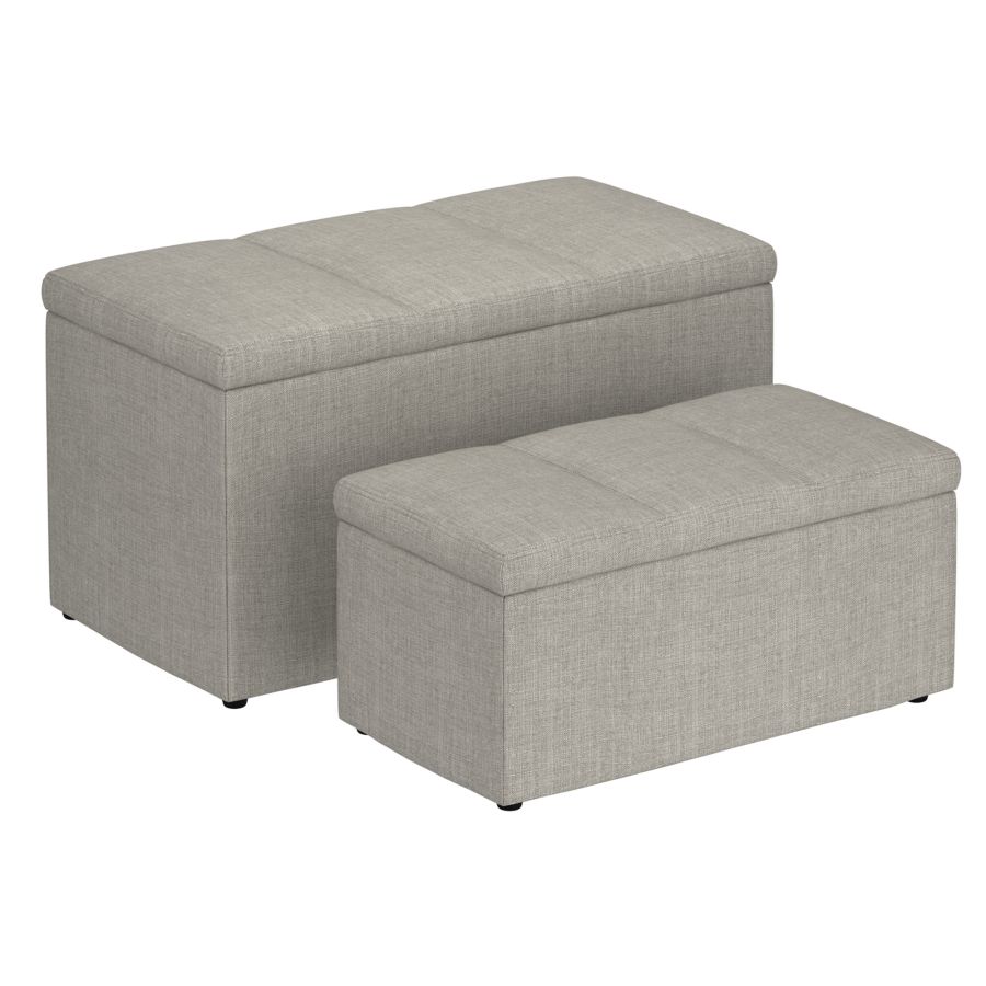 Levi Ensemble de 2 bancs ottomans de rangement rectangulaires en tissu gris clair ( Meuble Mtl ) 