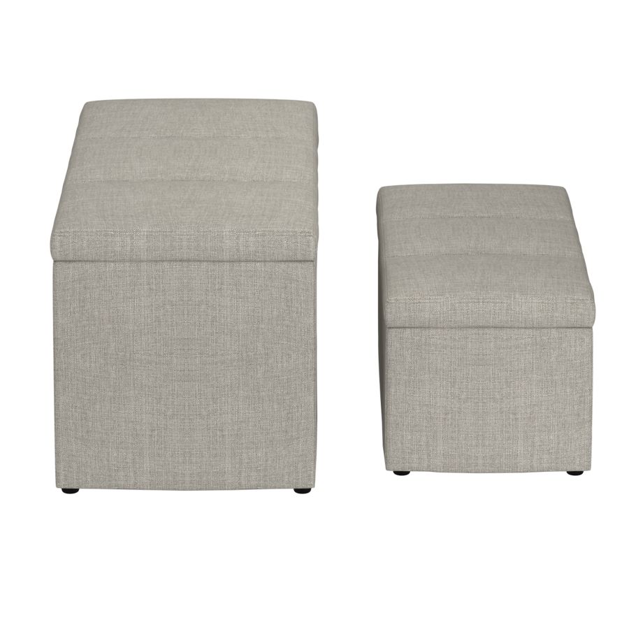 Levi Ensemble de 2 bancs ottomans de rangement rectangulaires en tissu gris clair ( Meuble Mtl ) 