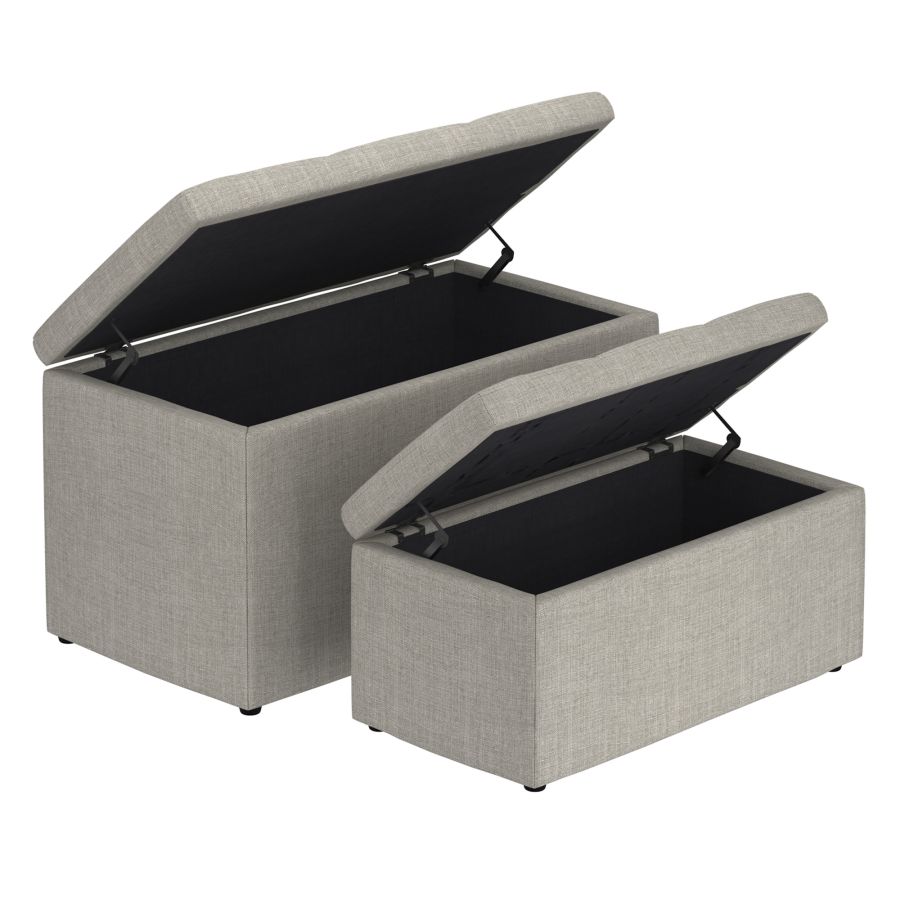 Levi Ensemble de 2 bancs ottomans de rangement rectangulaires en tissu gris clair ( Meuble Mtl ) 