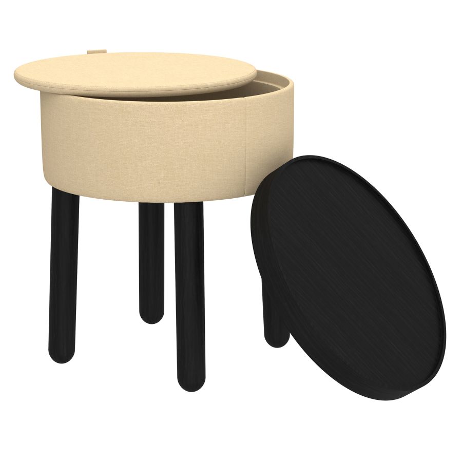 Pouf de rangement rond Polly avec plateau en beige et noir ( Meuble Mtl ) 