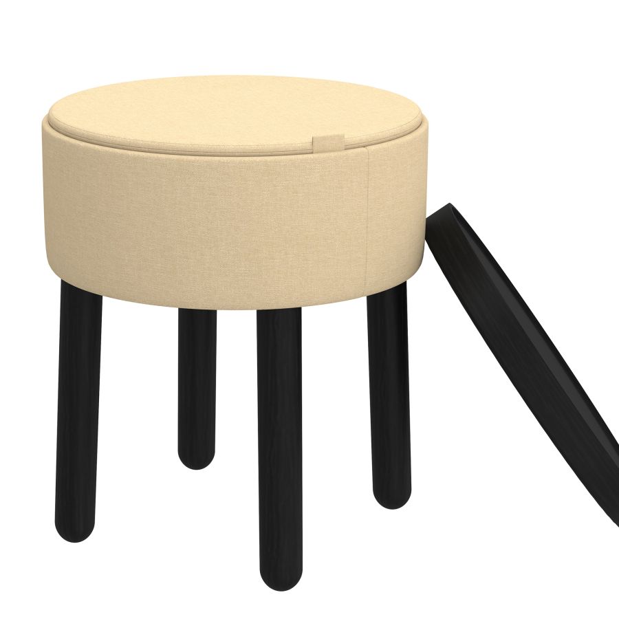 Pouf de rangement rond Polly avec plateau en beige et noir ( Meuble Mtl )