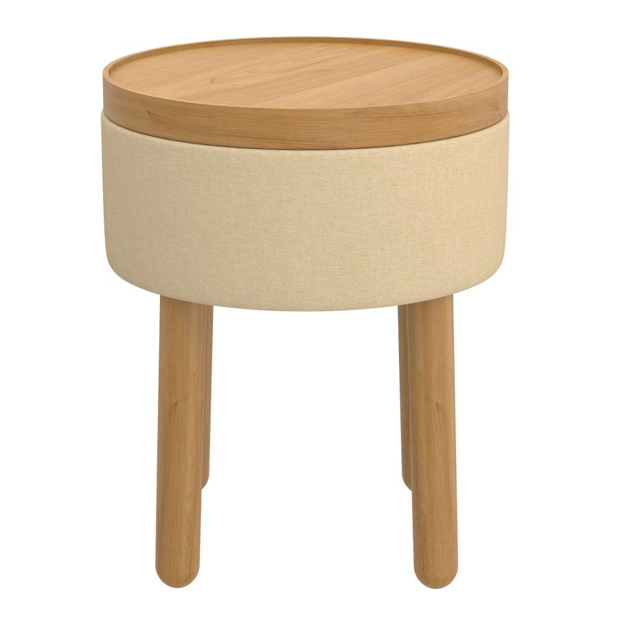 Pouf de rangement rond Polly avec plateau en beige et naturel ( Meuble Mtl )