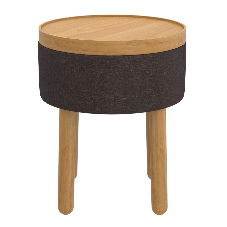 Pouf de rangement rond Polly avec plateau en charbon de bois et naturel ( Meuble Mtl )