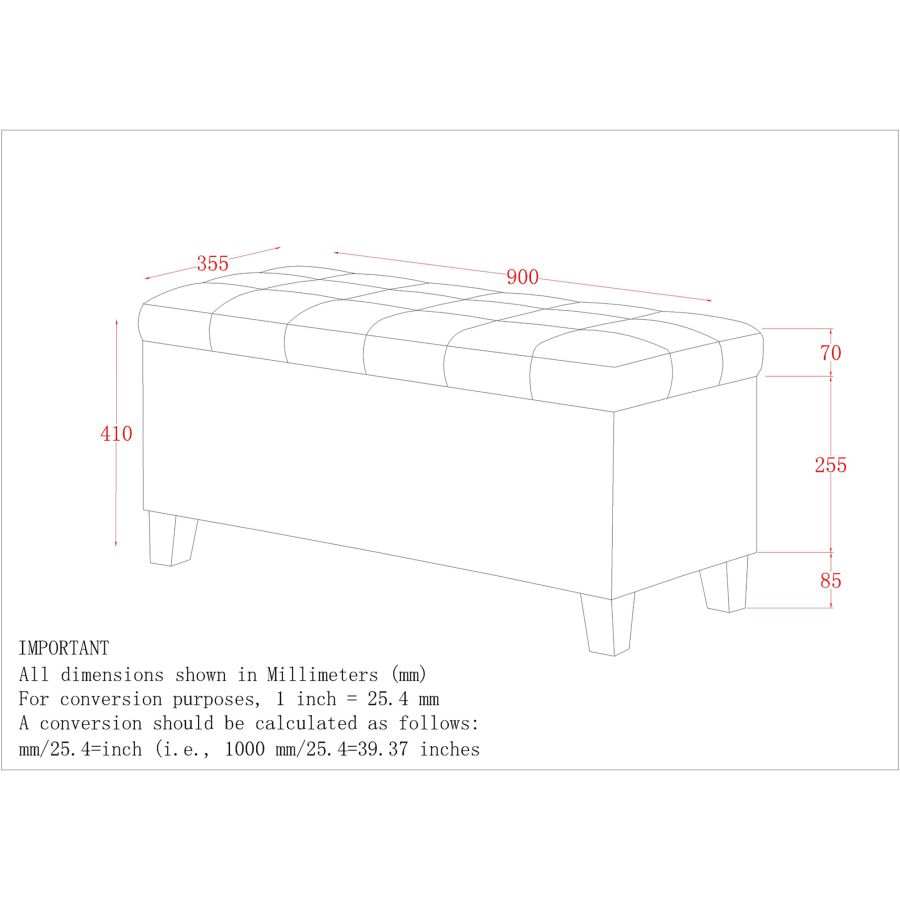 Banc ottoman de rangement rectangulaire Lila en noir ( Meuble Mtl ) 