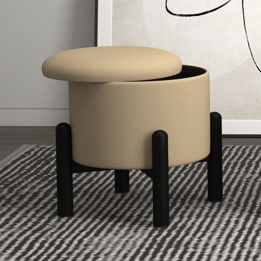 Pouf de rangement rond Heidi en beige et noir 