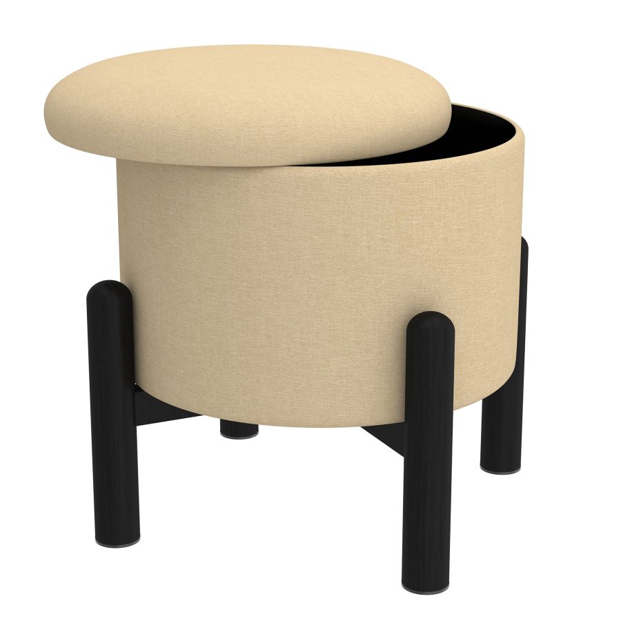 Pouf de rangement rond Heidi en beige et noir 