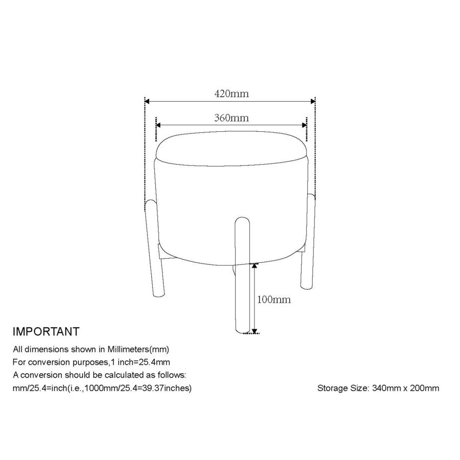 Pouf de rangement rond Heidi en beige et noir 